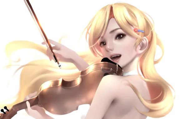 Look, girl, violin, anime, art, Shigatsu wa Kimi no Uso, Your April lie