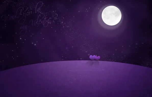 Night, the moon, stars, hearts, Valentine