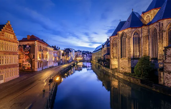 Picture the evening, channel, Belgium, Ghent