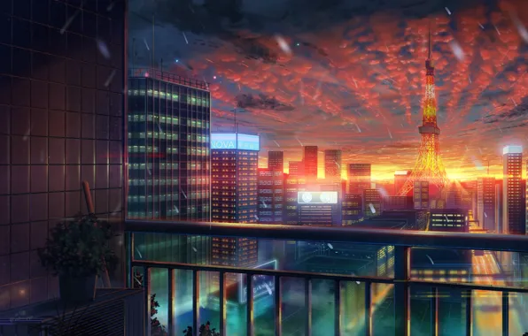 Picture sunset, the city, the evening