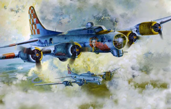 The sky, figure, bombers, aircraft, The second world war, B-17, American.heavy