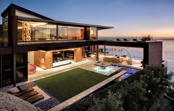 Picture the ocean, coast, Villa, the evening, architecture, South Africa, Outside-Inside House, by SAOTA