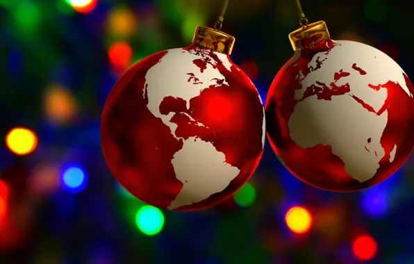 Balls, decoration, holiday, toys, planet, Christmas, continents
