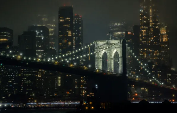 Night, bridge, the city, lights, new York, USA