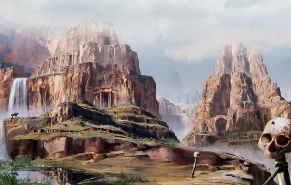 Mountains, rocks, skull, rider, Zone Interdite
