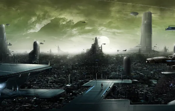 Picture the city, future, transport, people, view, tower, art