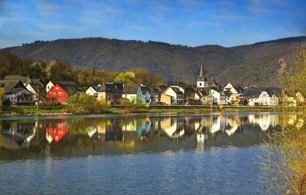Picture mountains, river, photo, home, The city, Germany, Brydern