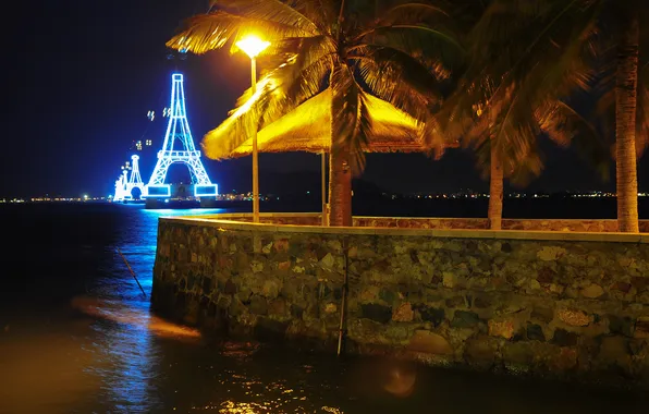 Night, Vietnam, cable car, винпеарл