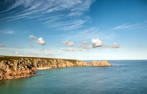 Sea, landscape, coast, England, Porthcurno