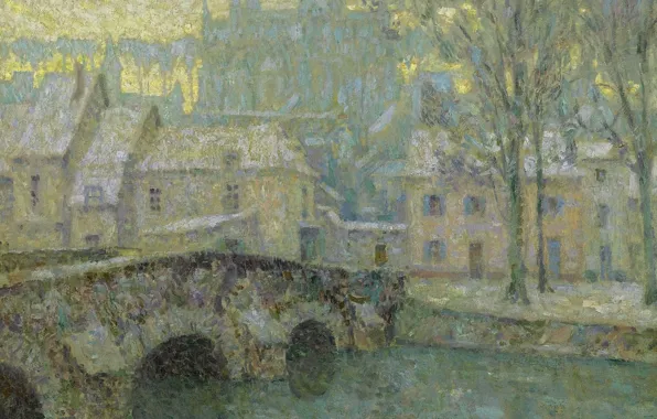 Winter, bridge, home, picture, the urban landscape, Henry Le Sedane Products, Henri Le Sidane, Chartres …