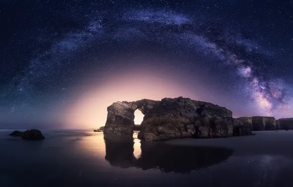 Picture sea, the sky, night, rocks, arch, the milky way