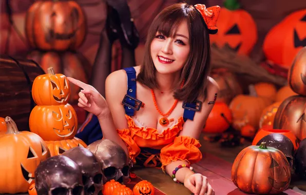 Autumn, girl, face, smile, style, background, holiday, costume