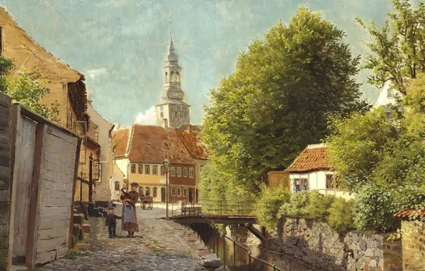 Picture 1880, Danish painter, Peter Merk Of Menstad, Peder Mørk Mønsted, Danish realist painter, oil on …