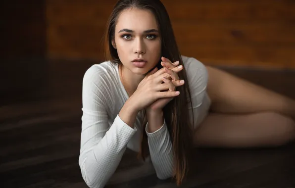Girl, pose, portrait, brown hair, body, Vladimir Vasiliev