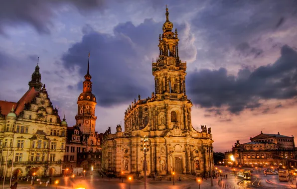 Night, lights, home, Germany, Dresden, area, hdr