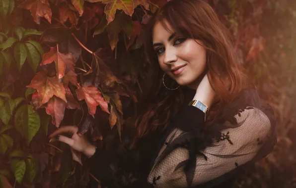 Wallpaper Autumn Look Girl Face Photo Watch Blouse Brown Hair