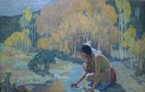 Stream, Indian, 1927, Eanger Irving Couse, Autumn Moon
