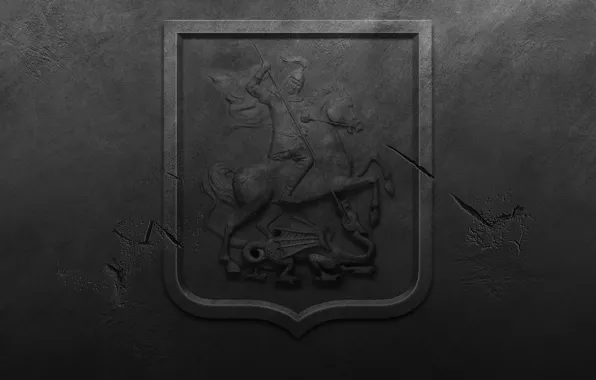 Metal, black background, coat of arms, the coat of arms of Moscow, St. George