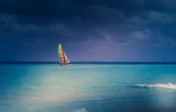 Boat, sail, catamaran, The Caribbean sea