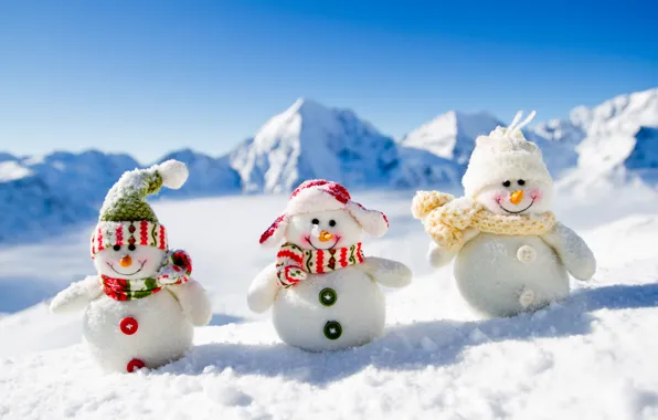 Wallpaper New Year, Christmas, snowman, Christmas, winter, snow