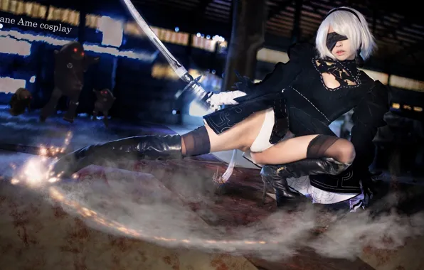 Stockings, Android, cosplay, Nier Automata, No. 2 Yorha