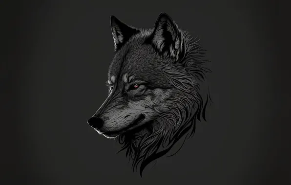 Picture the dark background, wolf, minimalism