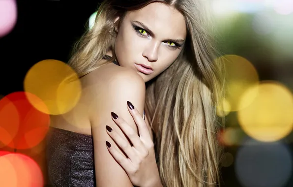 Picture eyes, look, color, model, blonde, nails, brightness