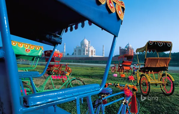 The sky, India, Taj Mahal, Taj Mahal, Agra, India, rickshaw, Agra