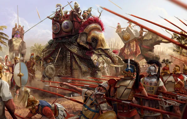 Death, weapons, attack, elephant, armor, battle, warrior, soldiers