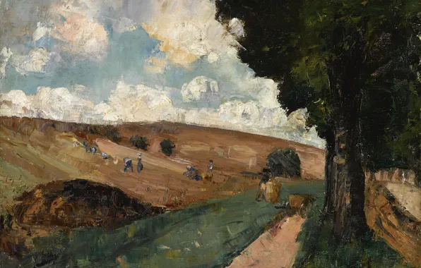 Landscape, picture, 1911, Lesser URY, Lesser Ury, Working in the Field. Thuringen