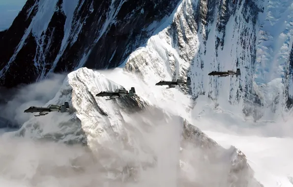 Mountains, rock, the plane, Alaska, Pacific Alaska Range Complex, A-10, training flight, Thunderbolt