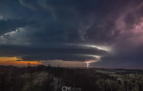 The storm, the sky, clouds, storm, lightning, valley, SuperCell