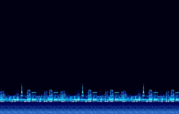 Minimalism, Blue, The city, Background, Pixels, 8bit, Electronic, 8bit