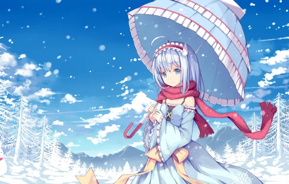 Winter, Girl, Umbrella