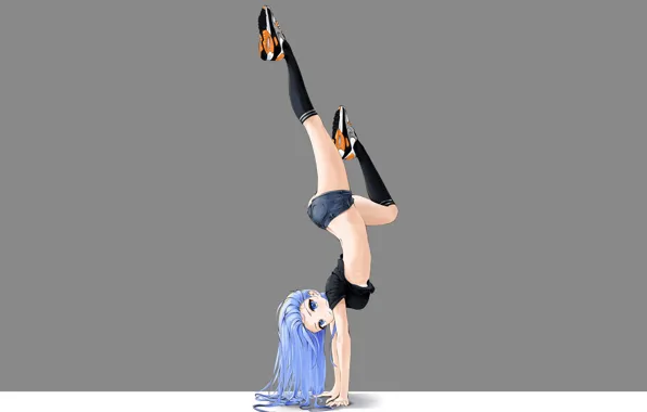 Picture girl, sexy, shorts, long hair, anime, blue eyes, beautiful, pretty