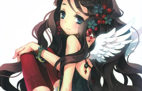 Picture girl, smile, wings, stockings, anime, art, tearfish