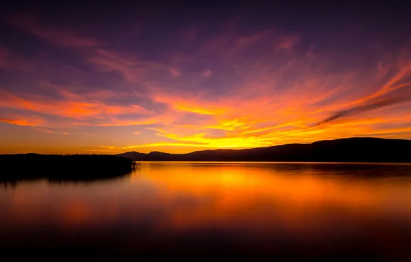 Landscape, sunset, mountains, nature, lake, silhouette
