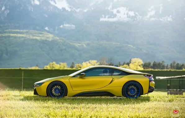 Picture car, mountains, tuning, yellow, bmw i8