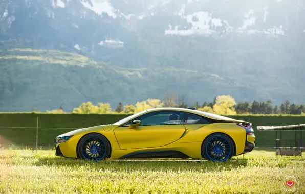 Car, mountains, tuning, yellow, bmw i8