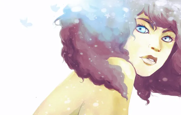 Eyes, look, girl, face, hair, art, lips