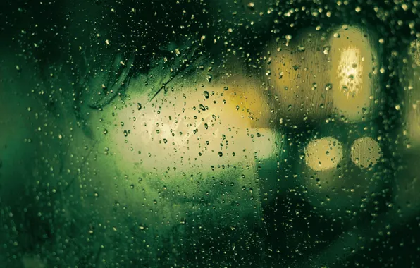 Glass, drops, macro, rain, texture, drop, green Wallpaper