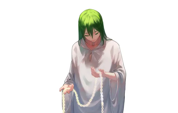 Anime, hands, art, chain, green hair, Fate/Grand Order, Enkidu