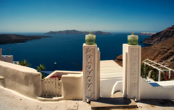 Picture sea, island, Santorini, Greece, the hotel, Santorini, Greece, The Aegean sea
