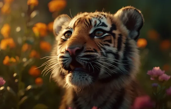 Look, flowers, nature, tiger, portrait, face, tiger, AI art