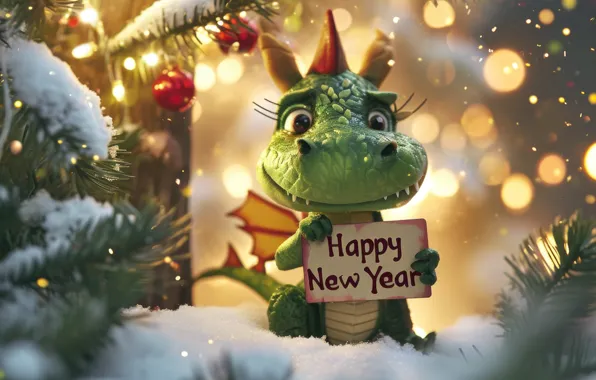 Winter, snow, dragon, new year, dragon, congratulations, 2024, AI art