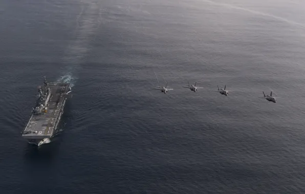 Sea, ship, fighters, F-35B, USS America