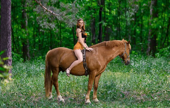 Picture forest, girl, horse, rider, rider, Vyacheslav Turcan, Evgeniya Ivanova