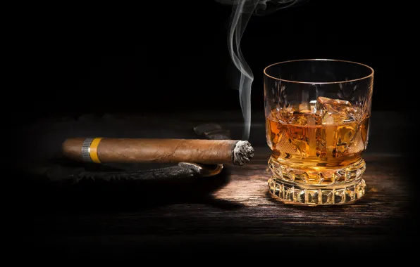 Whiskey, smoke, cigar