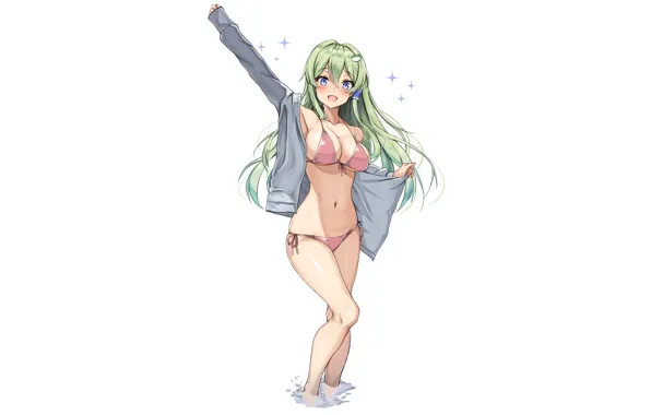 Kawaii, girl, sexy, wet, boobs, smile, anime, water