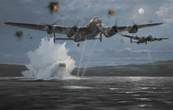 War, art, painting, aviation, ww2, Avro Lancaster